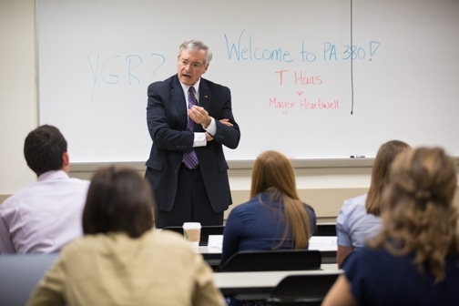 George Heartwell addresses a class.